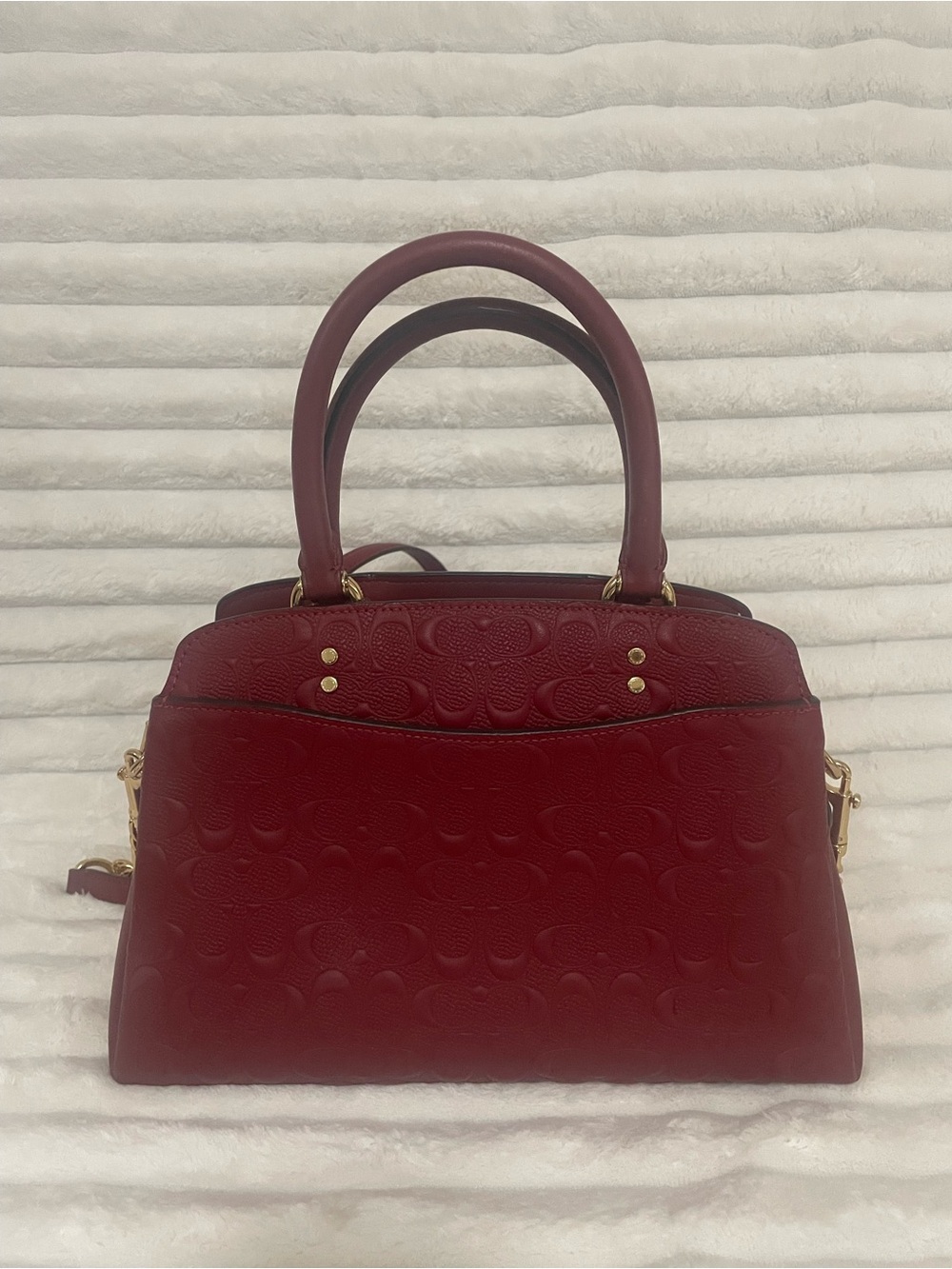 Coach Red Embossed Leather Satchel with Gold Hardware - Picture 3 of 7